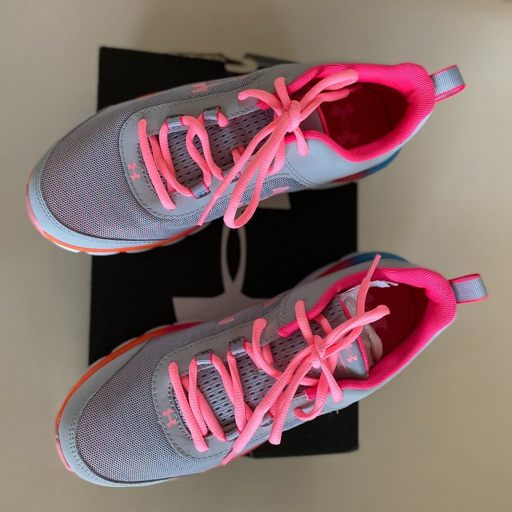 Under Armour, Size 7Y (Youth), Pink/Grey/Orange Athletic Shoe